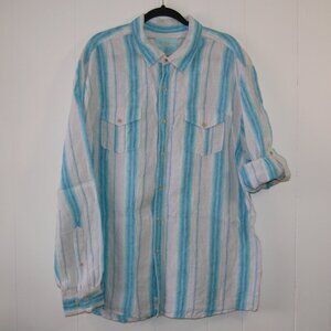 Ocean & Coast || Men's Blue Striped Linen Shirt || Size XXL